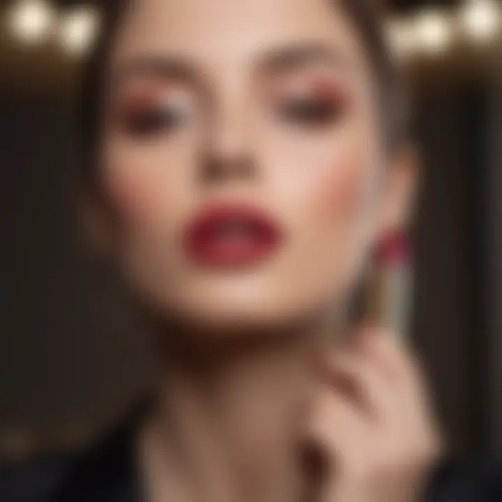 User applying high-quality lipstick in a chic environment