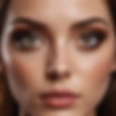 Close-up view of expressive large eyes with vibrant makeup highlighting their beauty.