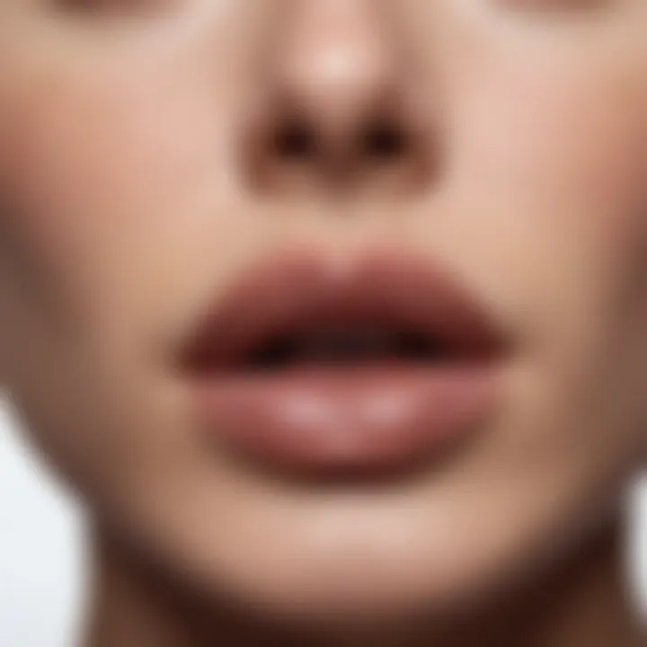 Close-up view of black dot on lip with skin texture