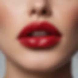 A close-up of full lips showcasing a bold lipstick shade.