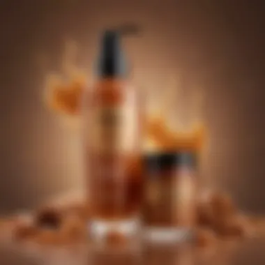 Aesthetic arrangement of hair care products suitable for caramel tones