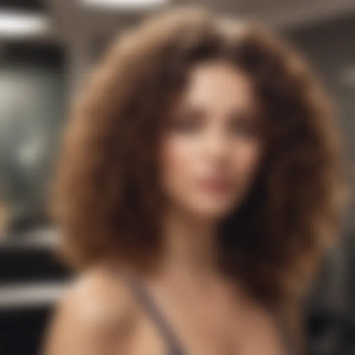 A serene salon environment where keratin treatment is being applied to curly hair.