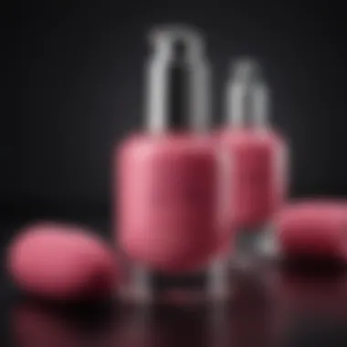 Stylish dark pink cosmetic products arranged aesthetically