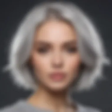 A stylish woman with light gray hair showcasing a modern hairstyle.