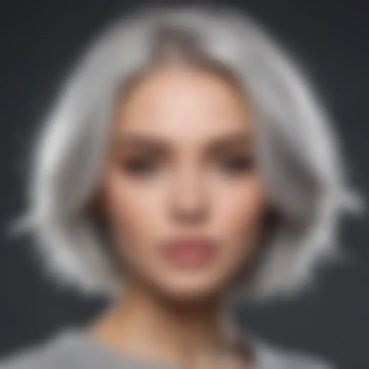 A stylish woman with light gray hair showcasing a modern hairstyle.