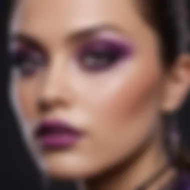 Close-up of light makeup application with purple accessories