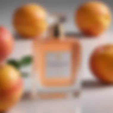 A luxurious bottle of peach-scented perfume