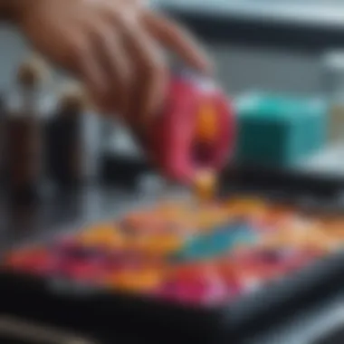 Close-up of colorful wax being poured into a mold