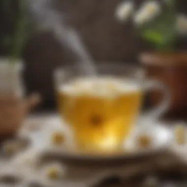 A cup of chamomile tea with steam rising, symbolizing relaxation