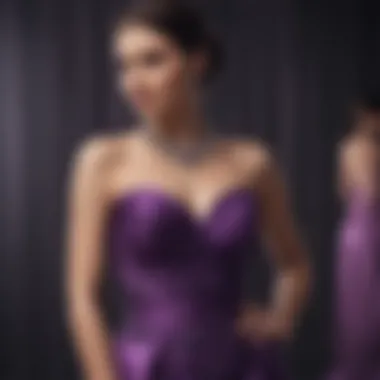 Elegant purple evening gown displayed on a mannequin