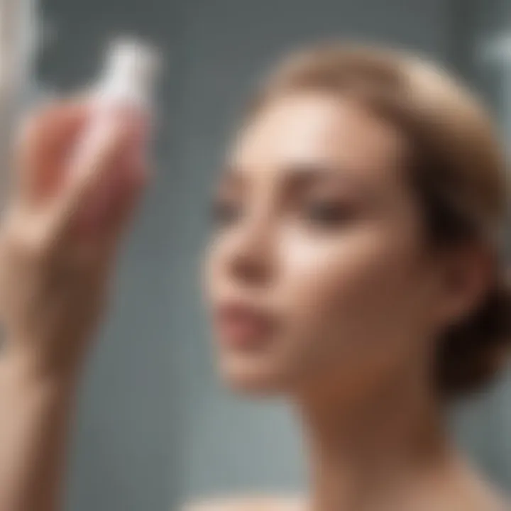 A serene image of a user applying hair lightening shampoo in a mirror reflection.