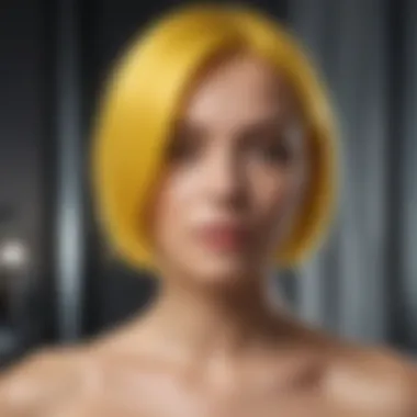 A stylist applying hair dye to achieve a bold yellow hue.