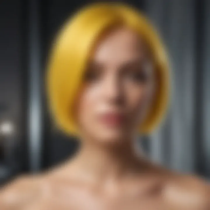 A stylist applying hair dye to achieve a bold yellow hue.