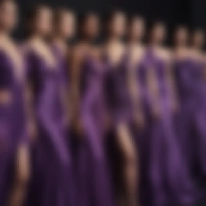 Different shades of purple dresses arranged aesthetically