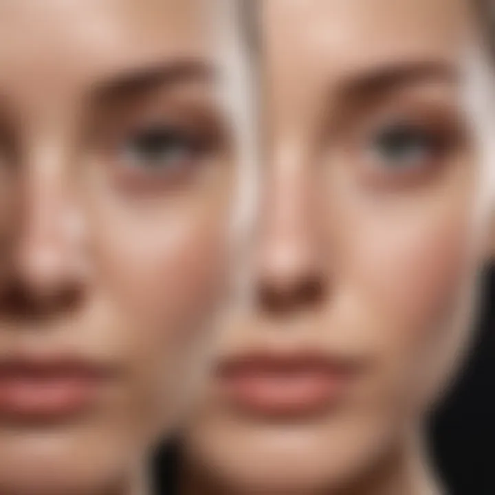 Close-up of skin before and after using BB cream