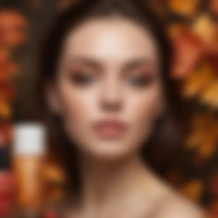 Display of cosmetic products featuring autumn shades