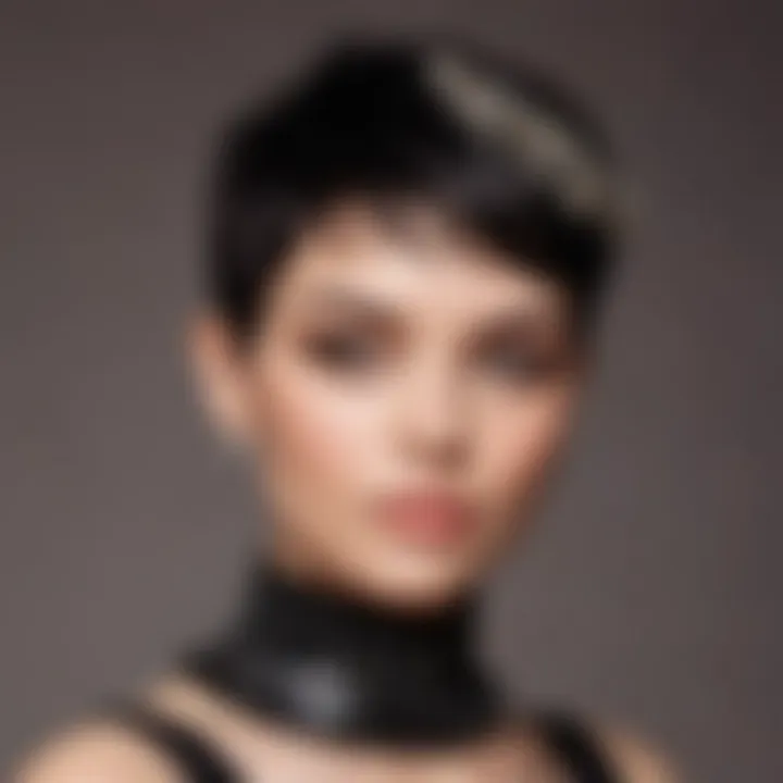 Stylish short pixie cut enhanced by a hair accessory