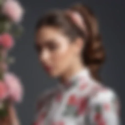 Elegant low ponytail adorned with delicate floral accessories.